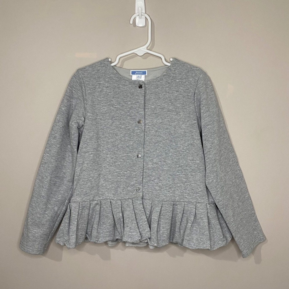 Jacadi Paris Girls Gray Peplum Jersey Knit Snap Cardigan Jacket Size 8A 128cm